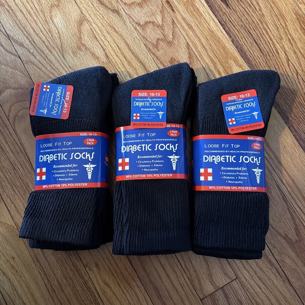 Diabetic Crew Socks Black Men’s Circulatory Health Socks 9 Pairs 10-13
